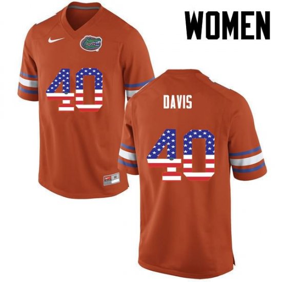 Women's Florida Gators #40 Jarrad Davis NCAA Nike Orange USA Flag Fashion Authentic Stitched College Football Jersey VDA1462OM